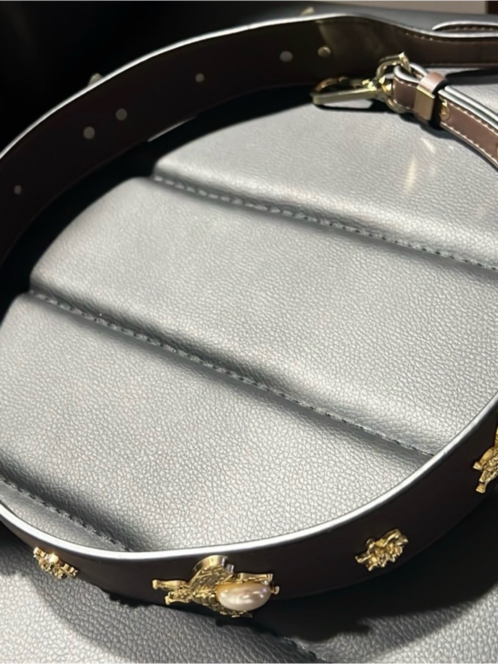 Leather Pearl-Embellished Purse Straps